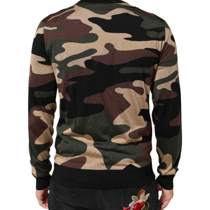 Dolce & Gabbana Multicolor Camouflage Crew Neck Men Pullover Sweater
