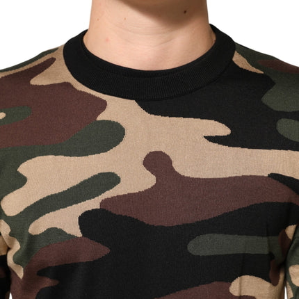 Dolce & Gabbana Multicolor Camouflage Crew Neck Men Pullover Sweater