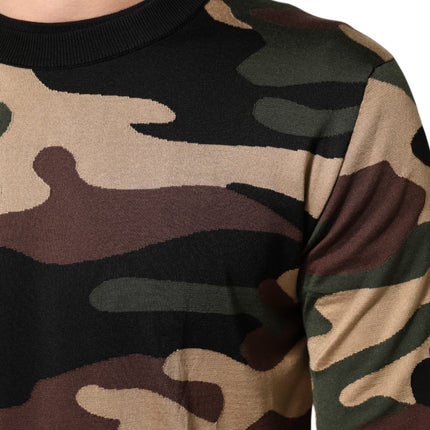 Dolce & Gabbana Multicolor Camouflage Crew Neck Men Pullover Sweater