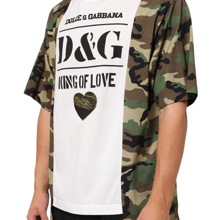 Dolce & Gabbana White Logo Camouflage Crew Neck Men T-shirt