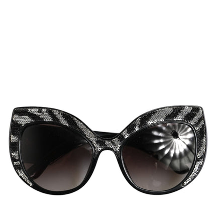 Dolce & Gabbana Black Silver Sequin Butterfly Polarized Sunglasses