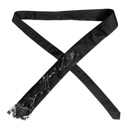 Dolce & Gabbana Black Safety Pins Silk Adjustable Necktie Accessory Tie