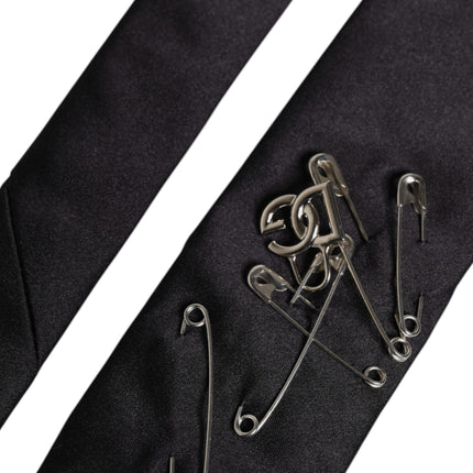 Dolce & Gabbana Black Safety Pins Silk Adjustable Necktie Accessory Tie