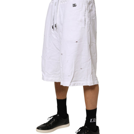 Dolce & Gabbana White Distressed Cotton Men Bermuda Shorts