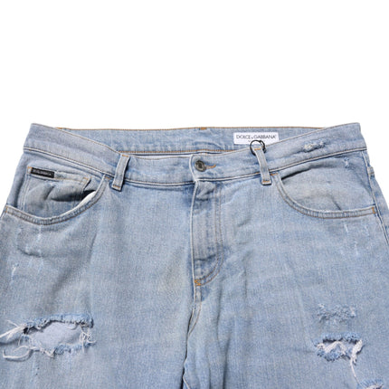 Dolce & Gabbana Blue Cotton Distressed Slim Fit Denim Jeans