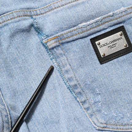 Dolce & Gabbana Blue Cotton Distressed Slim Fit Denim Jeans