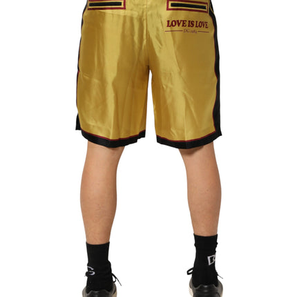 Dolce & Gabbana Yellow Floral Print Silk Men Bermuda Shorts