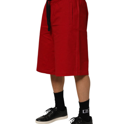 Dolce & Gabbana Red Cotton MidWaist Drawstring Bermuda Pants