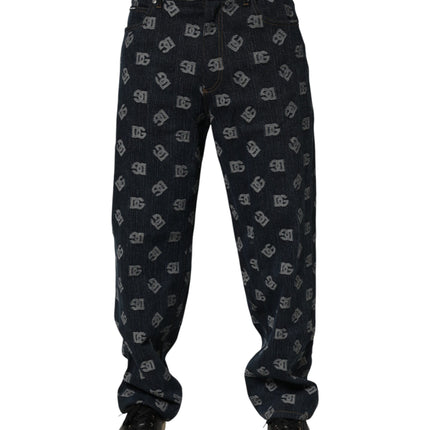 Dolce & Gabbana Blue Logo Print Straight Denim Men Jeans