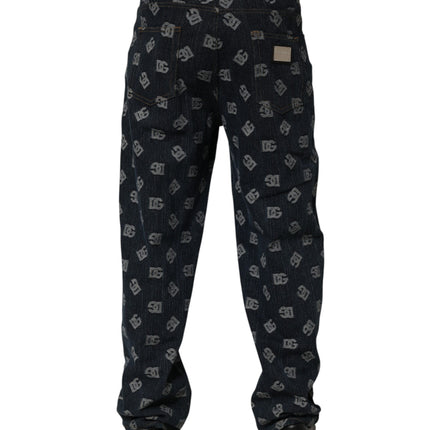Dolce & Gabbana Blue Logo Print Straight Denim Men Jeans