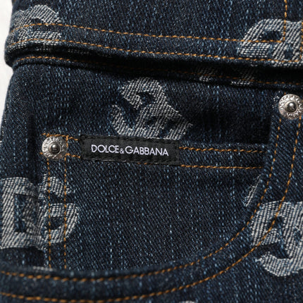Dolce & Gabbana Blue Logo Print Straight Denim Men Jeans