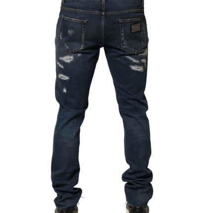 Dolce & Gabbana Blue Tattered Cotton Skinny Men Denim Jeans