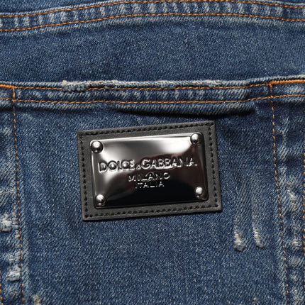 Dolce & Gabbana Blue Tattered Cotton Skinny Men Denim Jeans