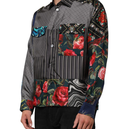 Dolce & Gabbana Multicolor Patchwork Long Sleeves Silk Shirt