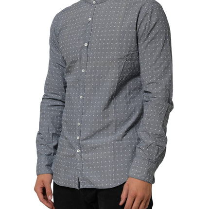 AGLINI Gray Polka Dot Cotton Button Down Long Sleeves Shirt
