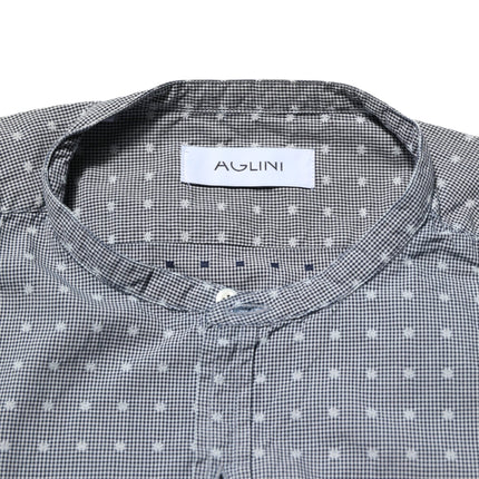 AGLINI Gray Polka Dot Cotton Button Down Long Sleeves Shirt