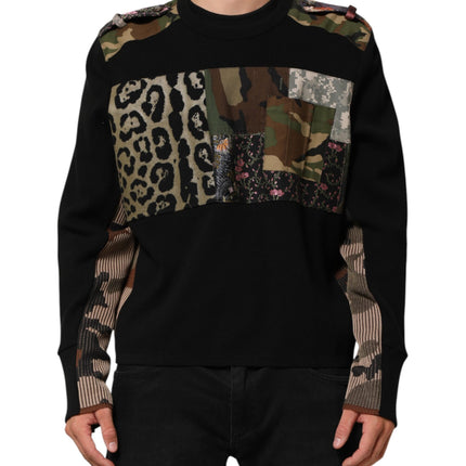 Dolce & Gabbana Black Patchwork Crew Neck Pullover Sweater