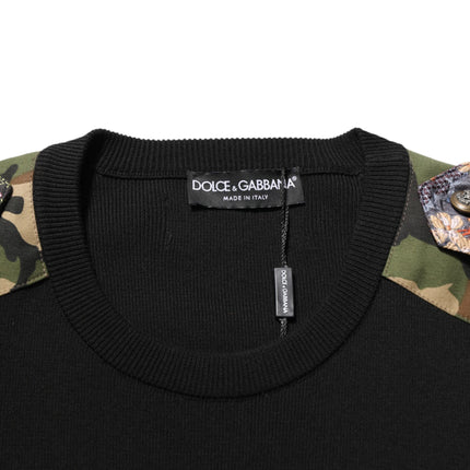 Dolce & Gabbana Black Patchwork Crew Neck Pullover Sweater