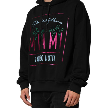 Dolce & Gabbana Black Printed Hooded Men Sweatshirt Sweater