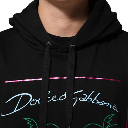 Dolce & Gabbana Black Printed Hooded Men Sweatshirt Sweater