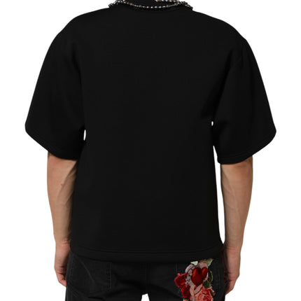 Dolce & Gabbana Black Polyester Necklace Embellished T-shirt