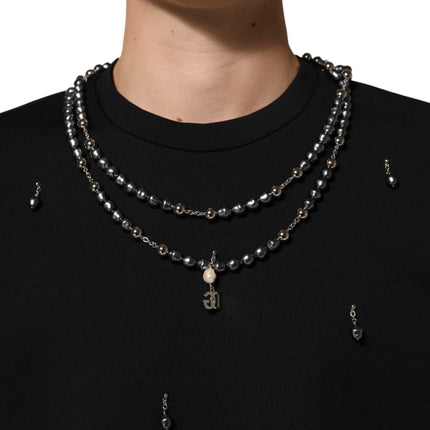 Dolce & Gabbana Black Polyester Necklace Embellished T-shirt