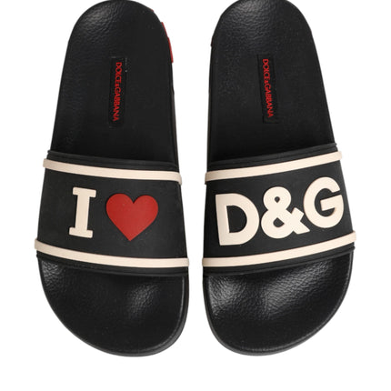 Dolce & Gabbana Black Rubber Slides Sandals Beachwear Shoes