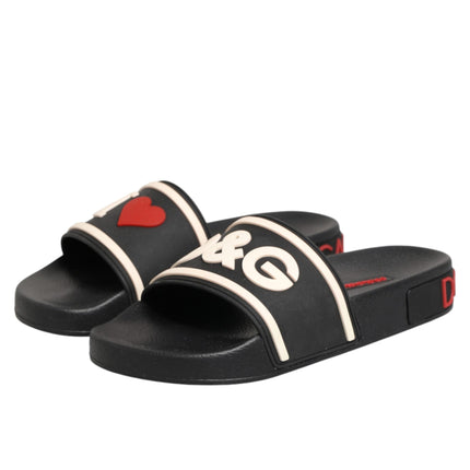 Dolce & Gabbana Black Rubber Slides Sandals Beachwear Shoes