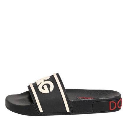 Dolce & Gabbana Black Rubber Slides Sandals Beachwear Shoes