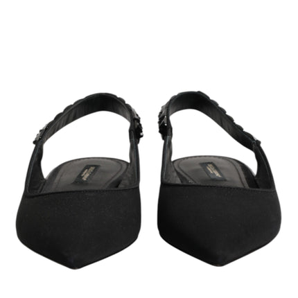 Dolce & Gabbana Black Crystal Charmeuse Slingback Shoes
