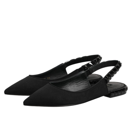 Dolce & Gabbana Black Crystal Charmeuse Slingback Shoes