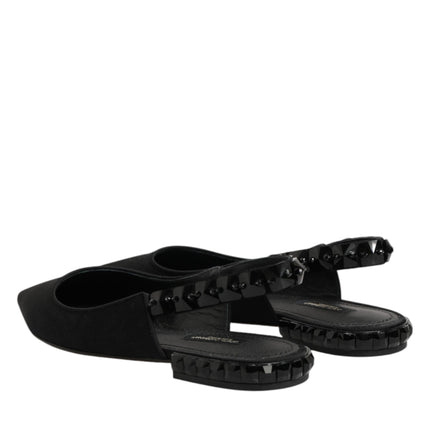 Dolce & Gabbana Black Crystal Charmeuse Slingback Shoes
