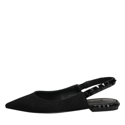 Dolce & Gabbana Black Crystal Charmeuse Slingback Shoes
