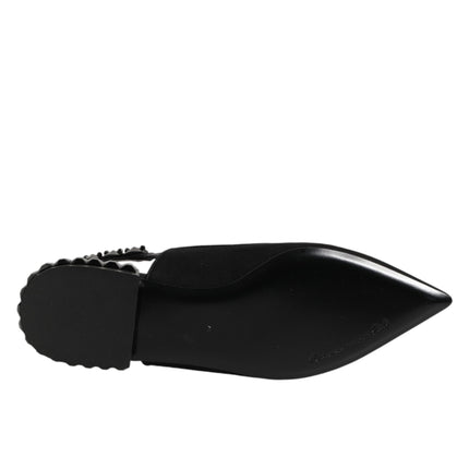 Dolce & Gabbana Black Crystal Charmeuse Slingback Shoes