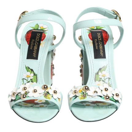 Dolce & Gabbana Mint Green Floral Studs Heels Sandals Shoes