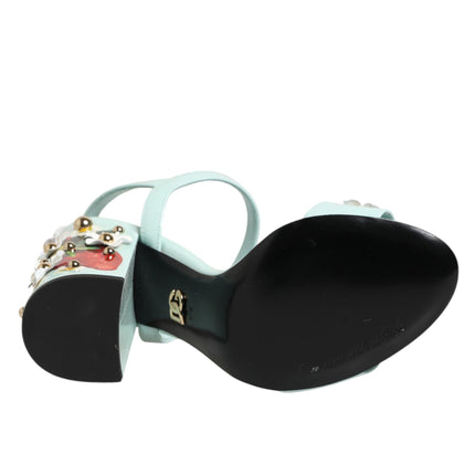 Dolce & Gabbana Mint Green Floral Studs Heels Sandals Shoes