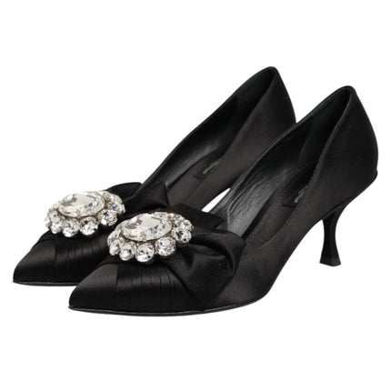 Dolce & Gabbana Black Satin Bow Crystal Embellishment Pumps Shoes