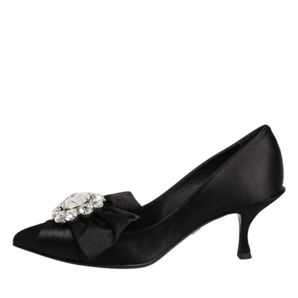 Dolce & Gabbana Black Satin Bow Crystal Embellishment Pumps Shoes