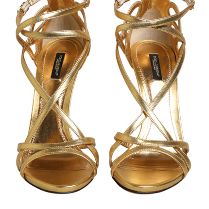 Dolce & Gabbana Gold Leather Keira Heels Sandals Shoes