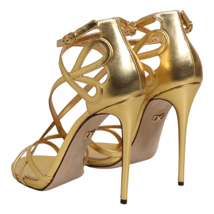 Dolce & Gabbana Gold Leather Keira Heels Sandals Shoes
