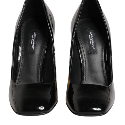 Dolce & Gabbana Black Gold Patent Leather Logo Heels Pumps Shoes
