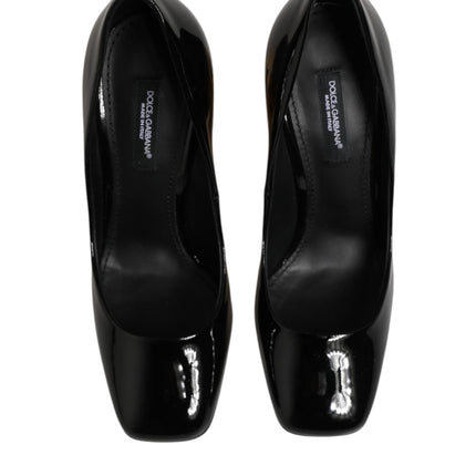 Dolce & Gabbana Black Gold Patent Leather Logo Heels Pumps Shoes