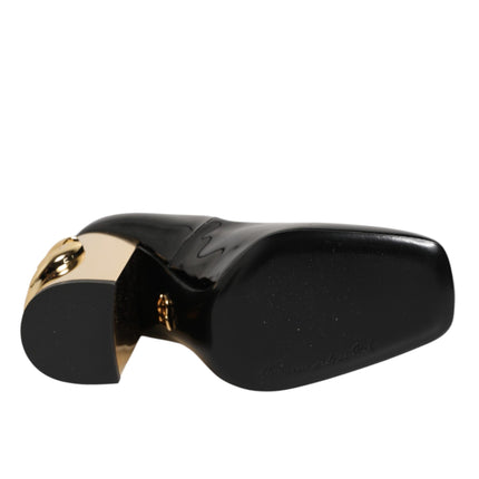 Dolce & Gabbana Black Gold Patent Leather Logo Heels Pumps Shoes