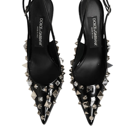 Dolce & Gabbana Black Studded Leather Heels Slingbacks Shoes