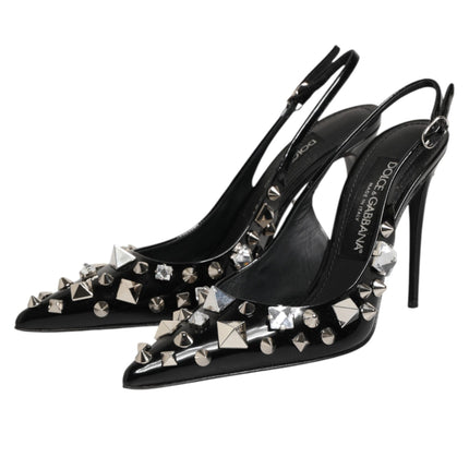 Dolce & Gabbana Black Studded Leather Heels Slingbacks Shoes