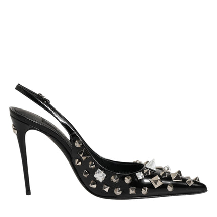 Dolce & Gabbana Black Studded Leather Heels Slingbacks Shoes