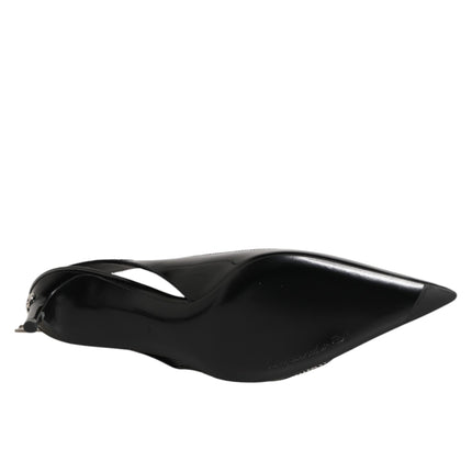 Dolce & Gabbana Black Zipper Leather Heels Slingbacks Shoes