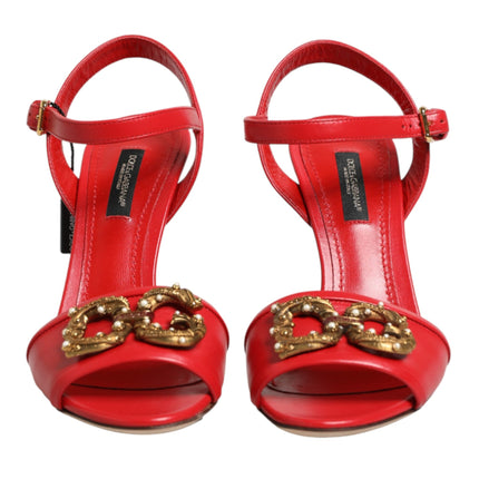Dolce & Gabbana Red Leather DG AMORE Heels Sandals Shoes