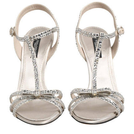 Dolce & Gabbana Silver Strass Ankle Strap Heels Sandals Shoes