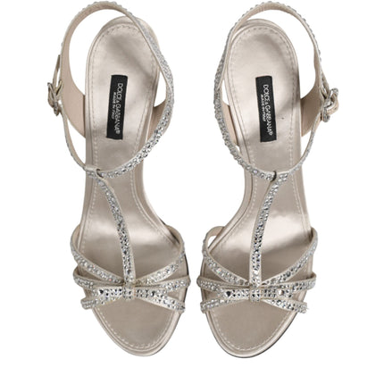 Dolce & Gabbana Silver Strass Ankle Strap Heels Sandals Shoes
